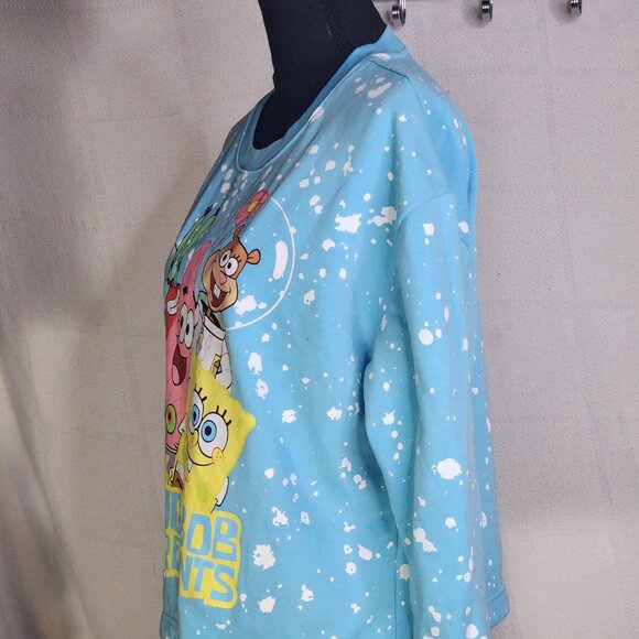 Nickelodeon Spongebob Blue White Snow Splatter Fleece Lined Crop Sweatshirt XXL - Picture 10 of 16
